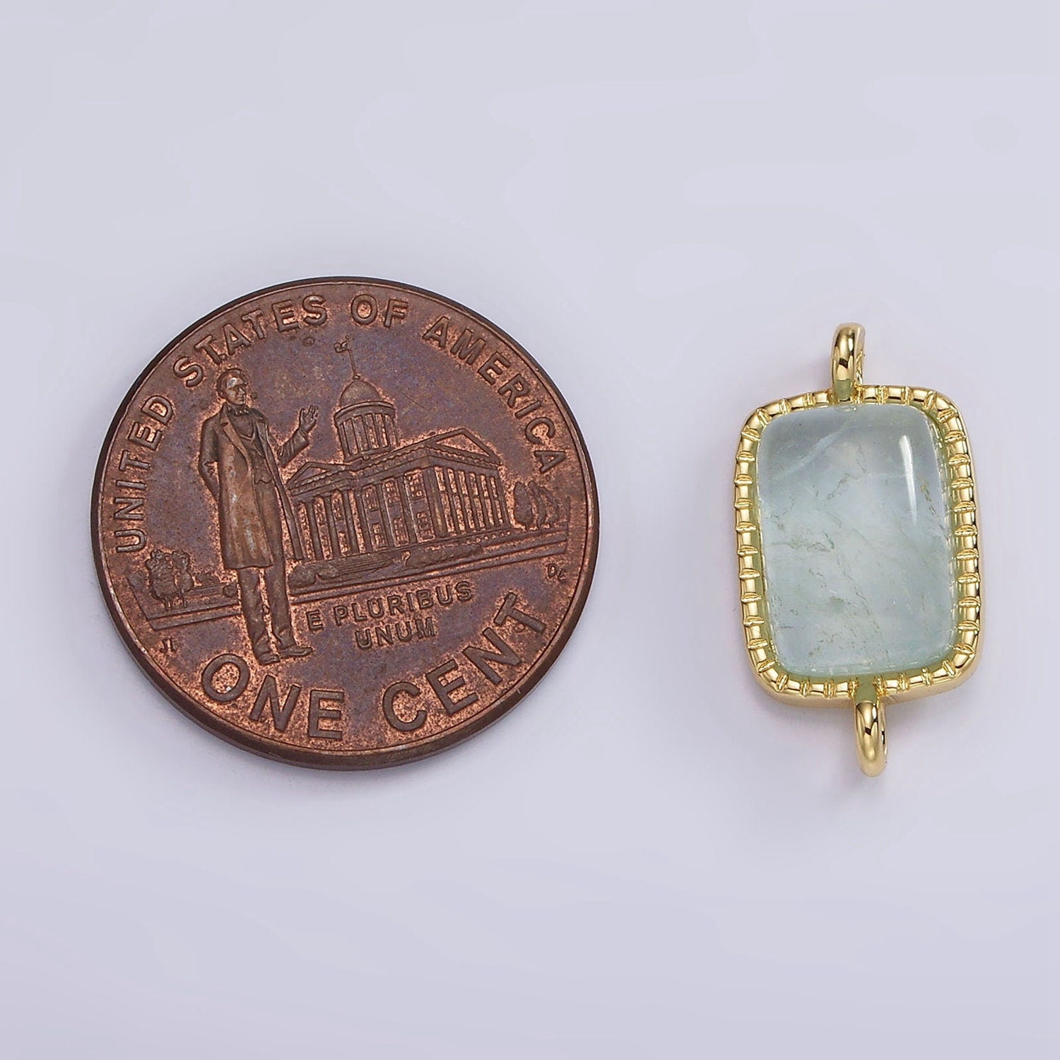 14K Gold Filled Aquamarine, Citrine Rectangular Beaded Bezel Connector | G255
