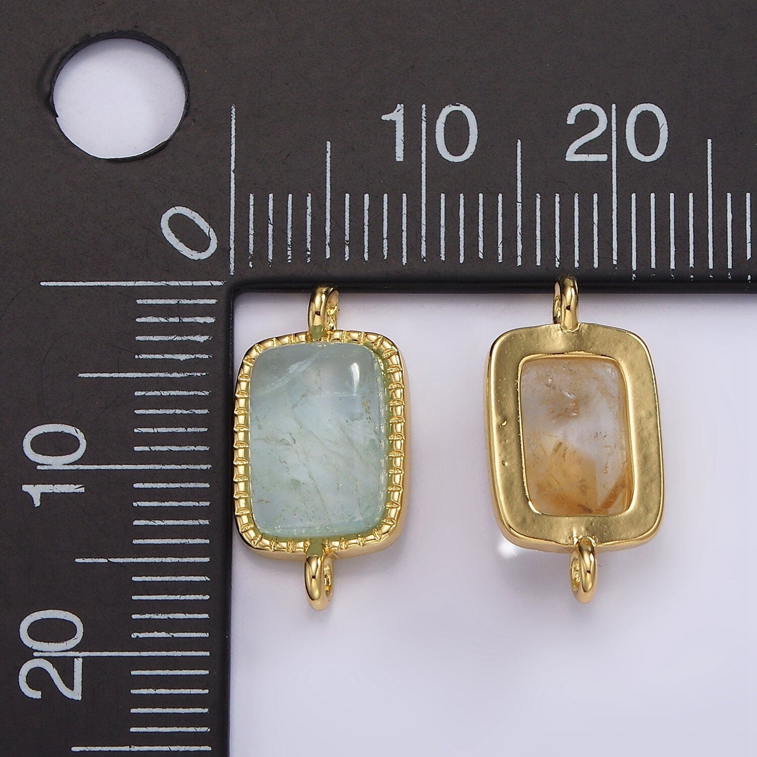 14K Gold Filled Aquamarine, Citrine Rectangular Beaded Bezel Connector | G255