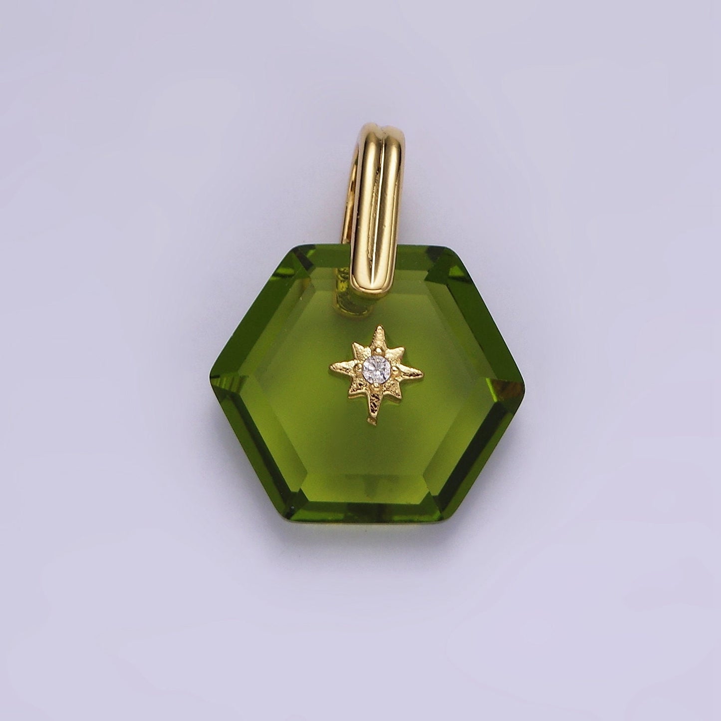 14K Gold Filled Celestial Star CZ Birthstone Hexagonal Personalized Pendant | AH113 - AH118