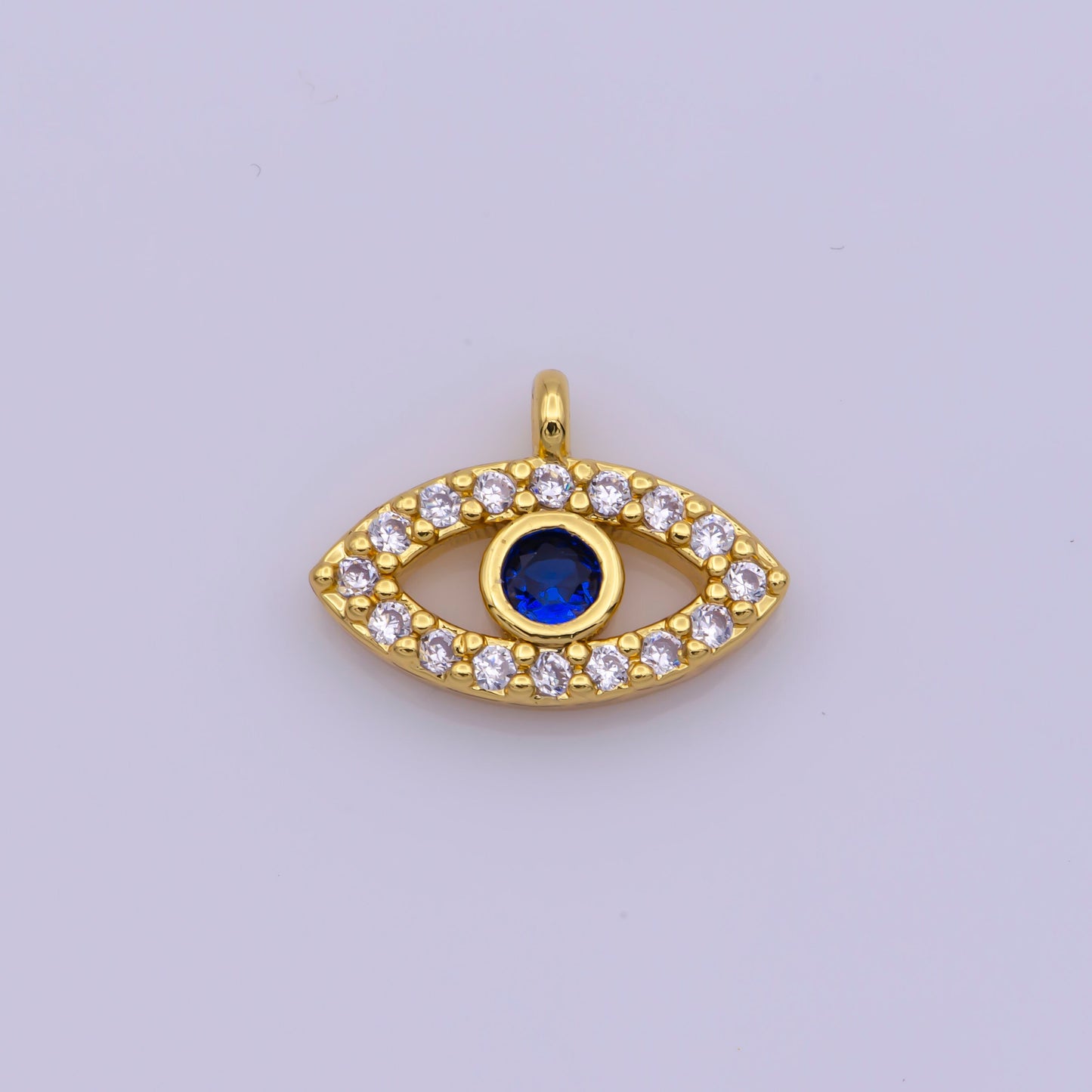 Mini Blue Evil Eye Charm, Gold Plated Eye Charm Eye of Ra Amulet Jewelry Pendants Cubic Zirconia M838