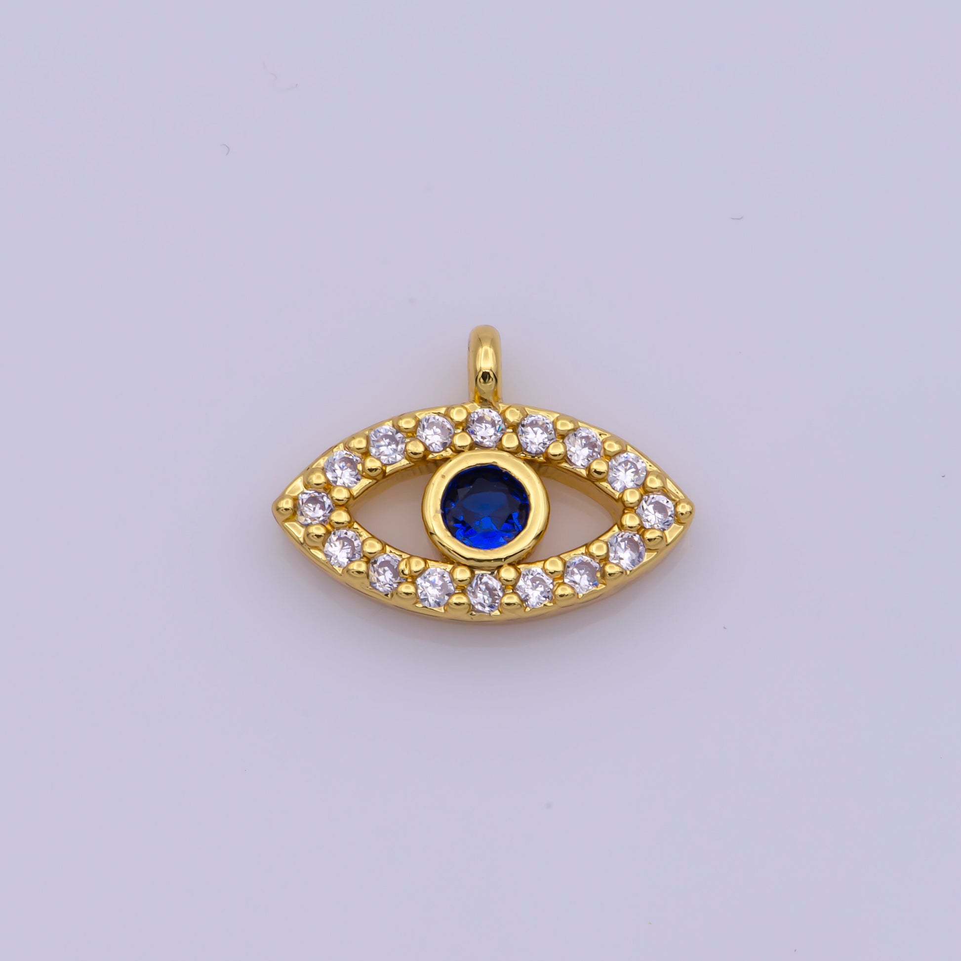 Mini Blue Evil Eye Charm, Gold Plated Eye Charm Eye of Ra Amulet Jewelry Pendants Cubic Zirconia M838