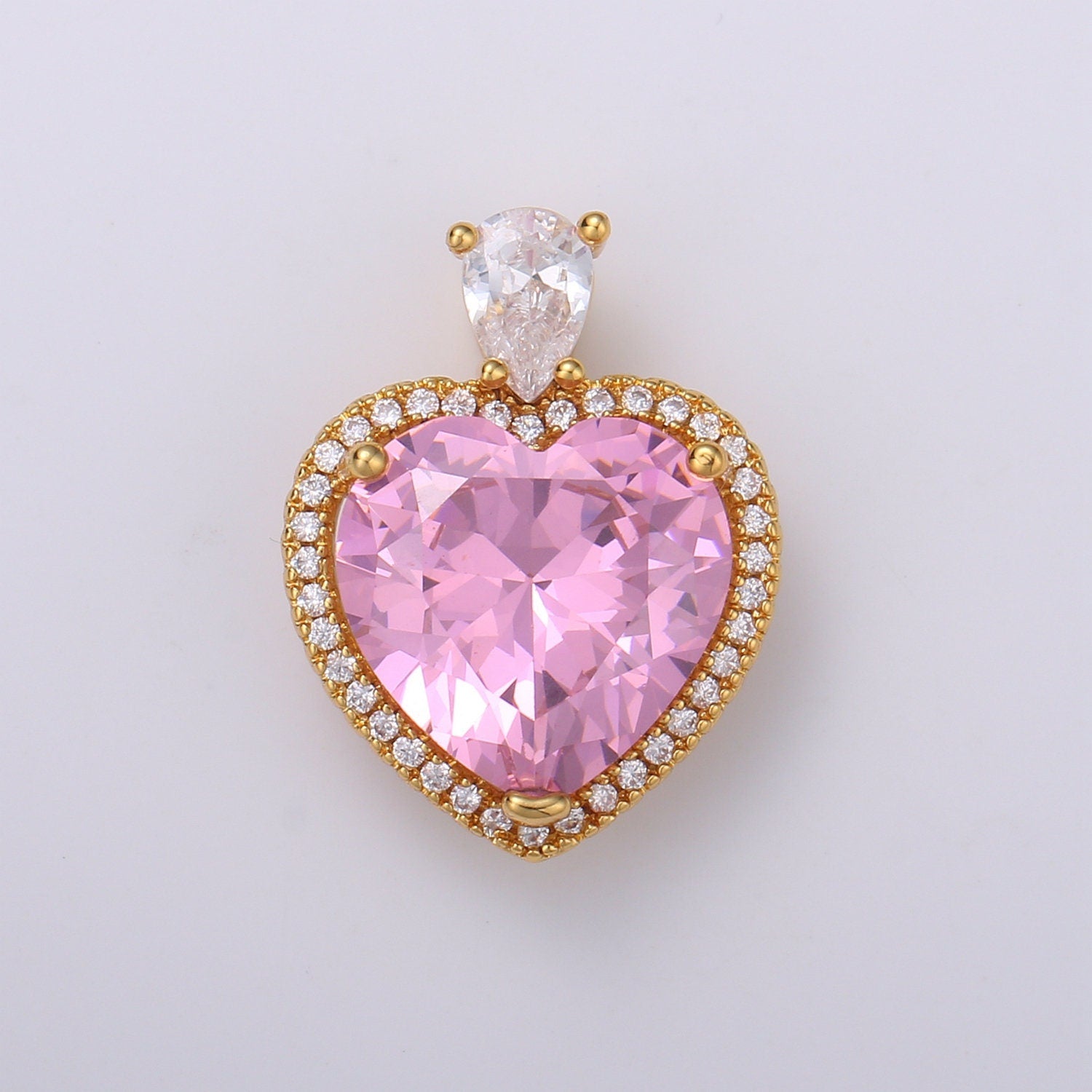 Gold Fill Colorful Heart Pendant Micro Pave Heart Charm for Necklace Pendant, Statement Necklace be my valentine Jewelry Supply J-102~J-104