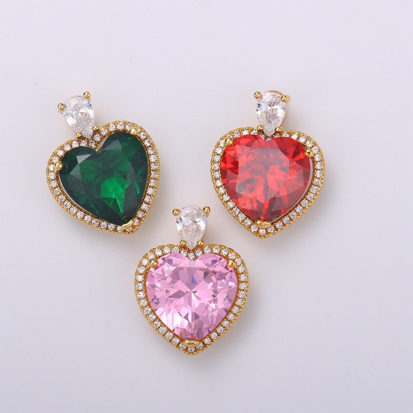 Gold Fill Colorful Heart Pendant Micro Pave Heart Charm for Necklace Pendant, Statement Necklace be my valentine Jewelry Supply J-102~J-104