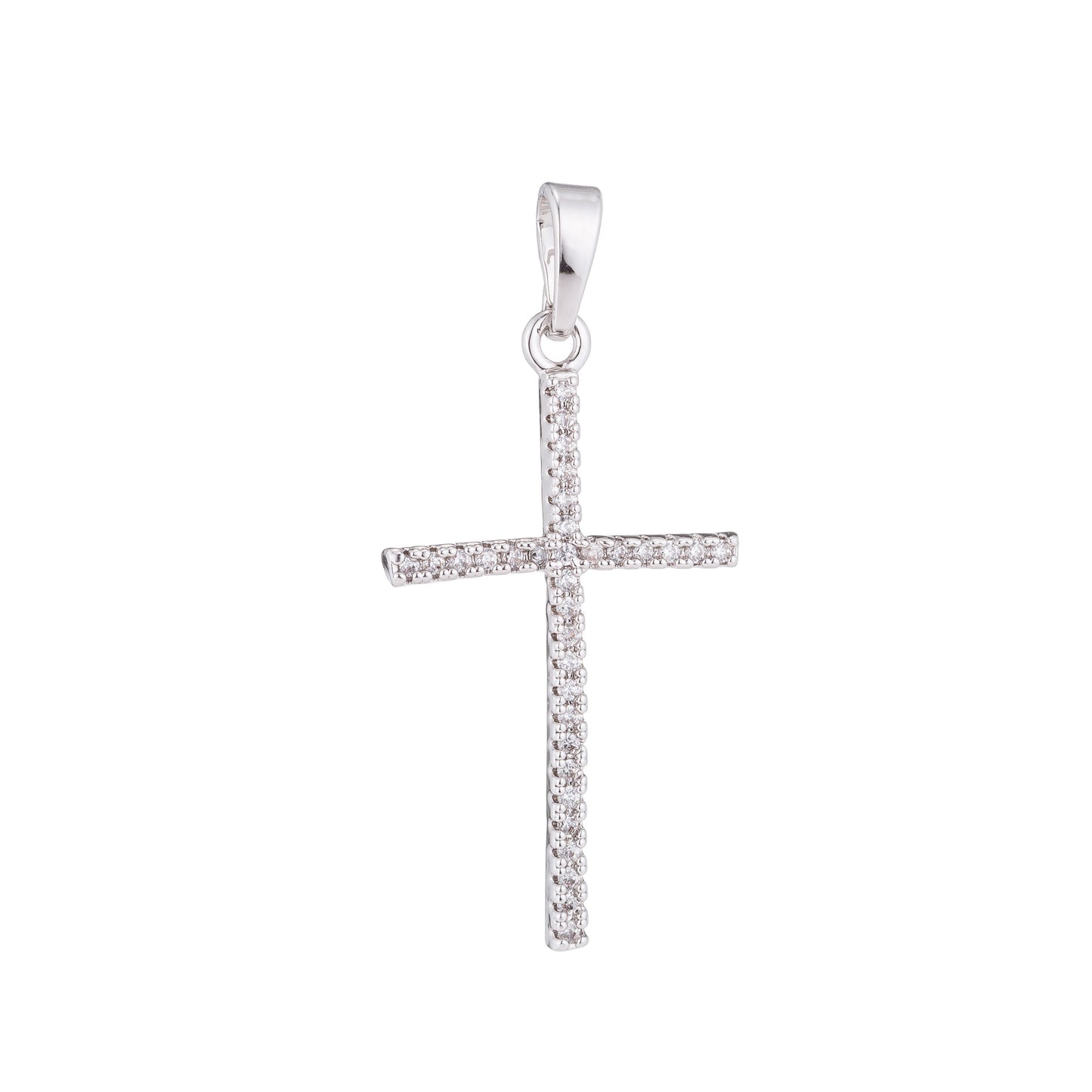 White, 14K Gold Filled Minimalist 34mm Micro Paved CZ Latin Religious Cross Pendant H-018 H-022 H-136 I-010