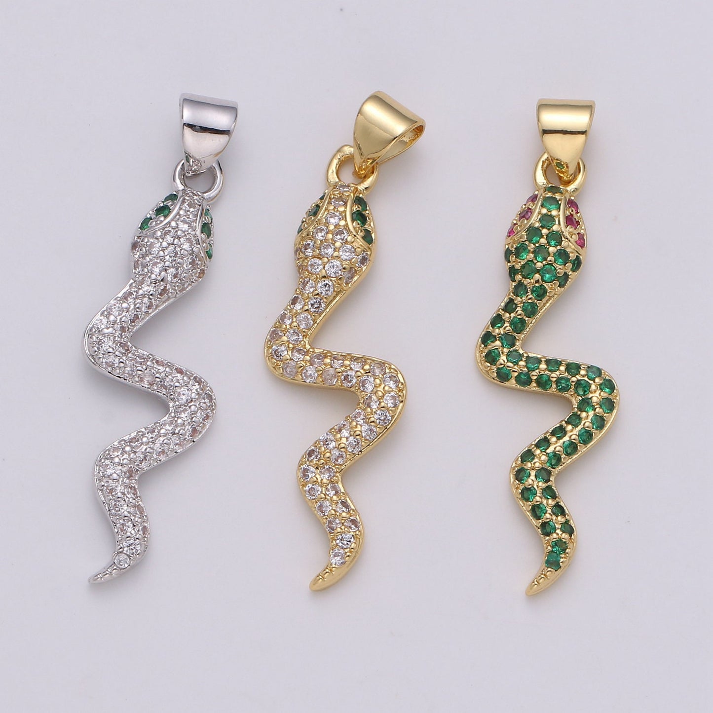 MicroPave Gold Snake Charm Pendant, Cubic Snake Charms, Dainty Pendant Jewelry in 24K Gold Filled For Statement Necklace Earring I-809~I-811