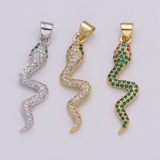 MicroPave Gold Snake Charm Pendant, Cubic Snake Charms, Dainty Pendant Jewelry in 24K Gold Filled For Statement Necklace Earring I-809~I-811