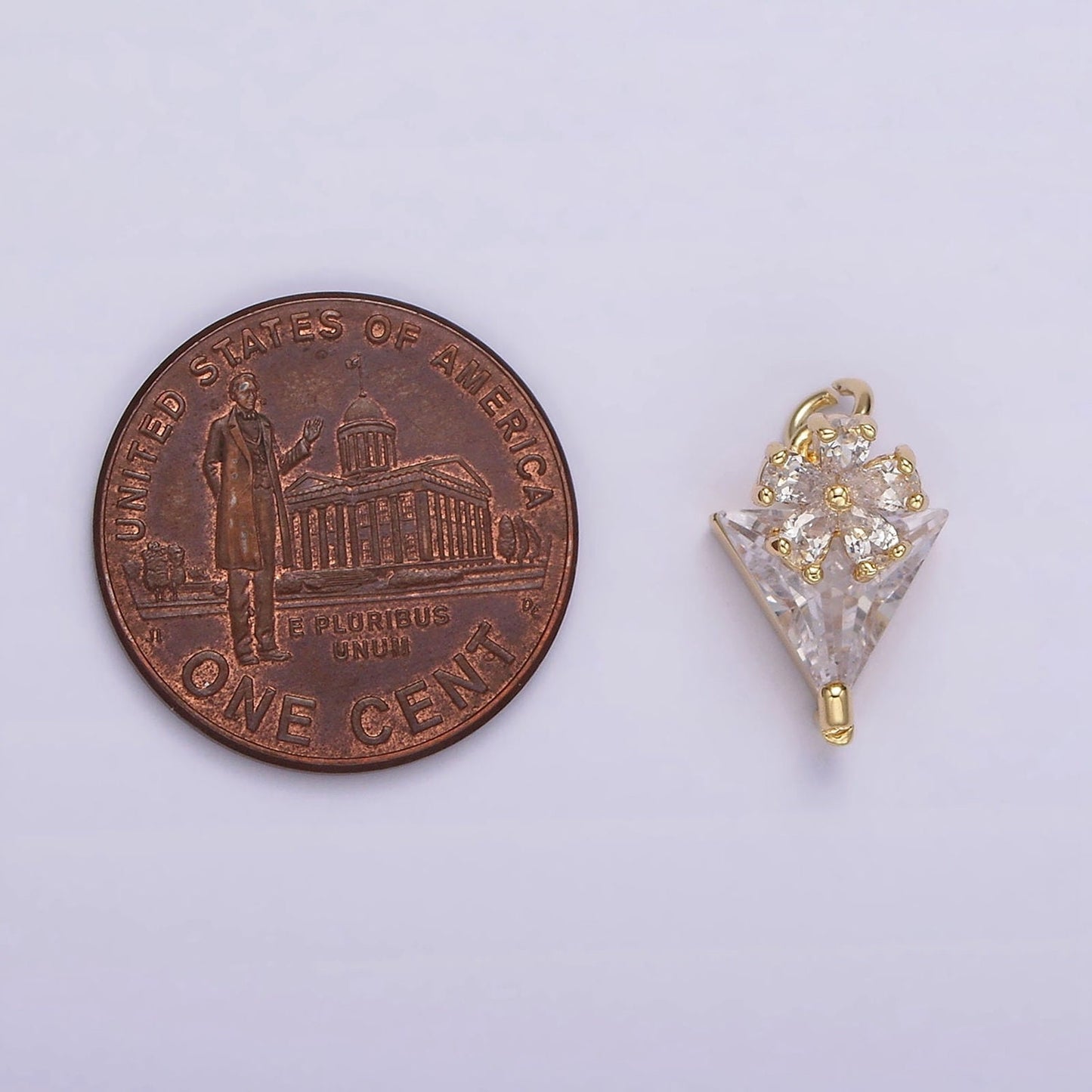 Mini Cubic Zirconia CZ Micro Pave Daisy Flower Shaped Pendant Charm Triangle Floral Pendant Charm AG417