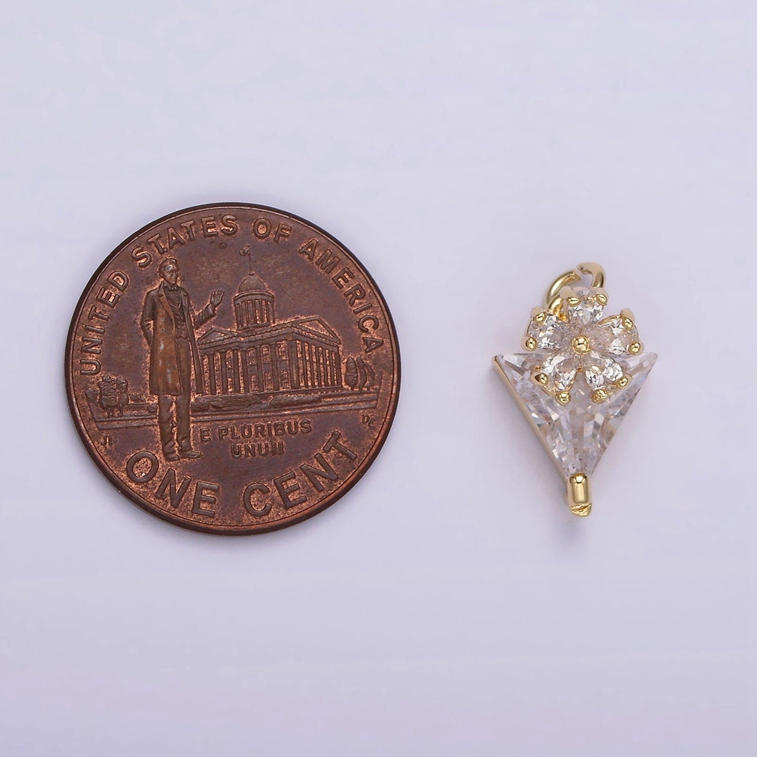 Mini Cubic Zirconia CZ Micro Pave Daisy Flower Shaped Pendant Charm Triangle Floral Pendant Charm AG417