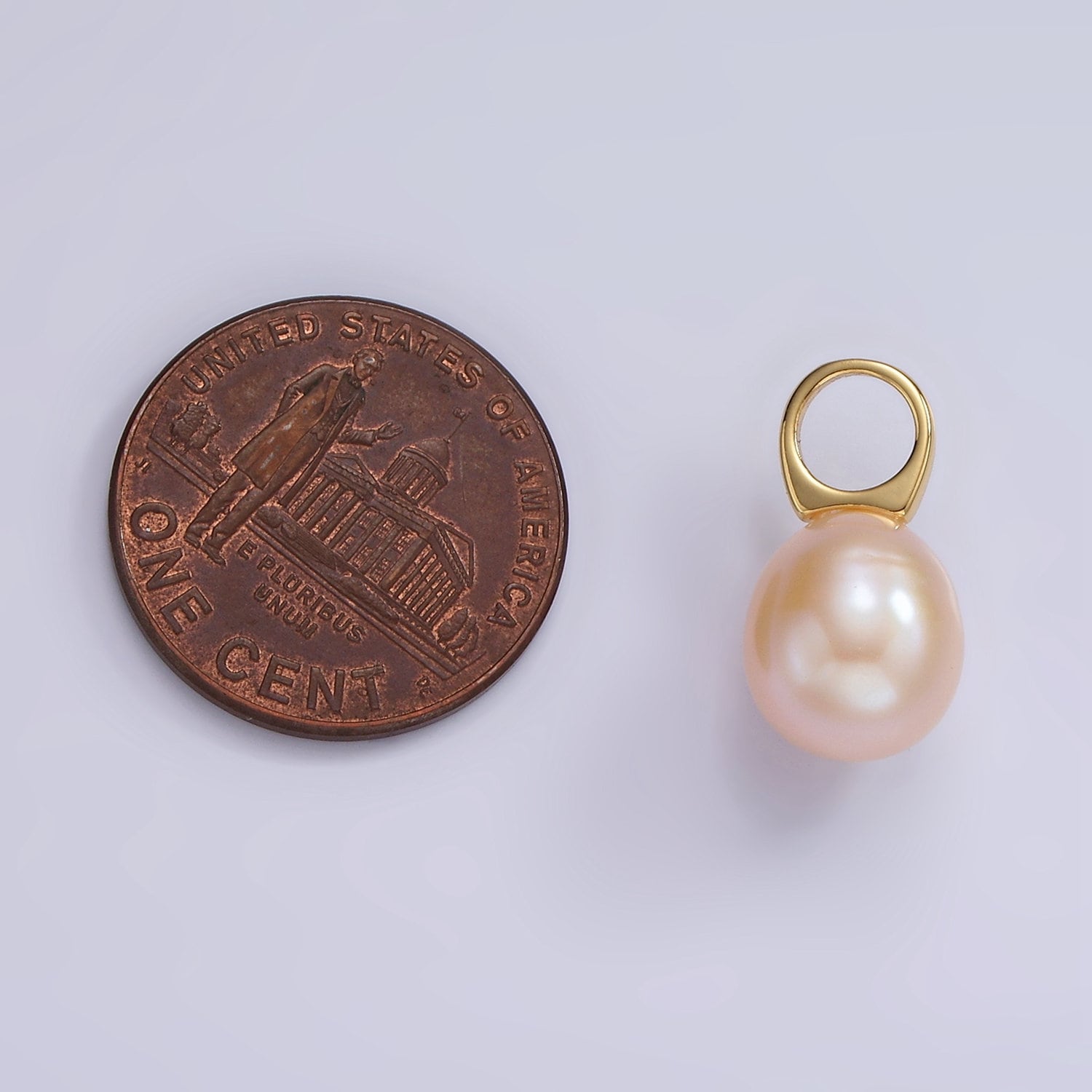 Dainty 14K Gold Filled 16mm Peach Pink Freshwater Pearl Button Drop for Wedding Minimalist Jewelry For Necklace Earring Component | P1662