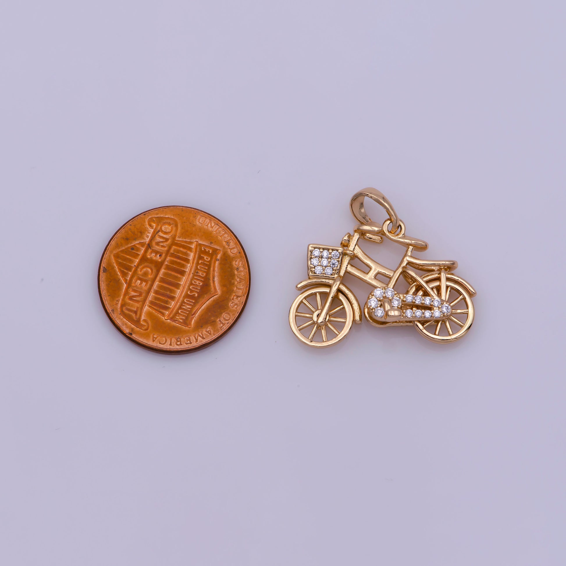 White Gold Filled, 18K Gold Filled Bicycle Necklace PENDANT, Micro Pave CZ Outdoor Sport Charm, Necklace Findings For Jewelry Making I-228