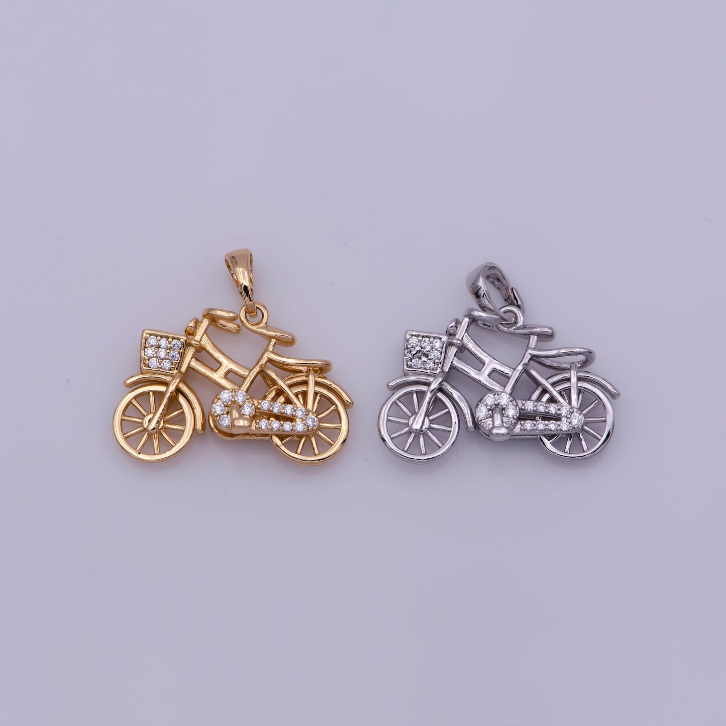 White Gold Filled, 18K Gold Filled Bicycle Necklace PENDANT, Micro Pave CZ Outdoor Sport Charm, Necklace Findings For Jewelry Making I-228