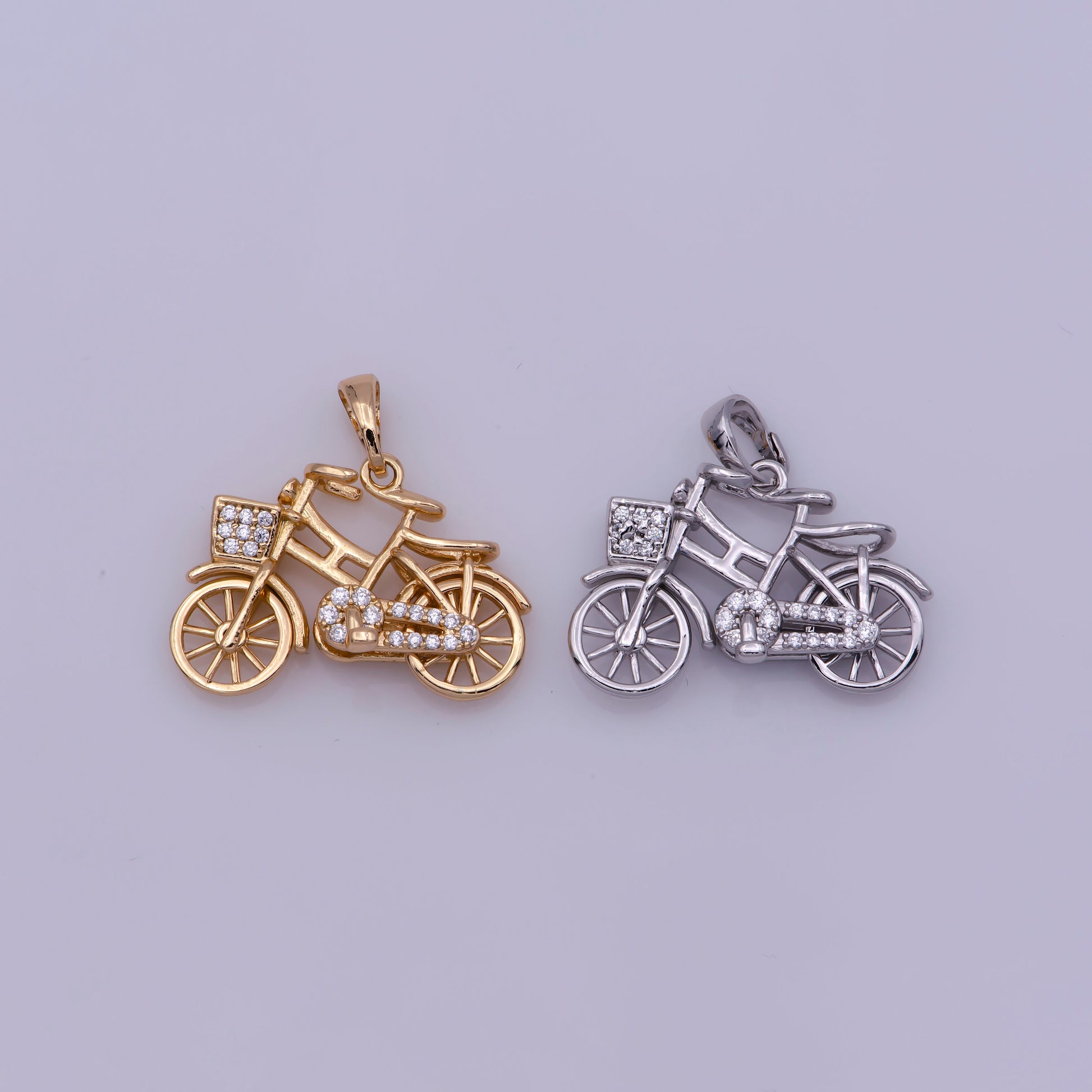 White Gold Filled, 18K Gold Filled Bicycle Necklace PENDANT, Micro Pave CZ Outdoor Sport Charm, Necklace Findings For Jewelry Making I-228