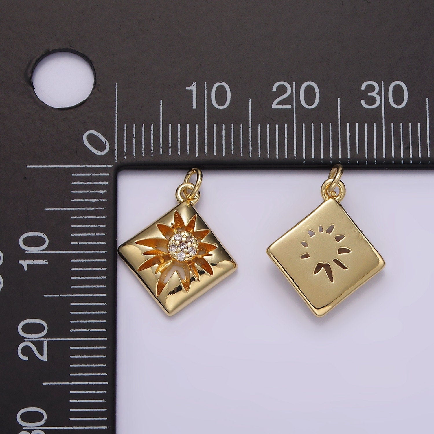 14K Gold Filled Celestial Sun Star Micro Paved CZ Open Rhombus Charm | AG-613