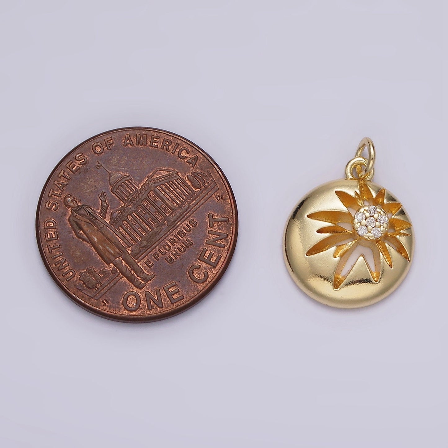 14K Gold Filled Celestial Sun Star Micro Paved CZ Open Round Charm | AG-612