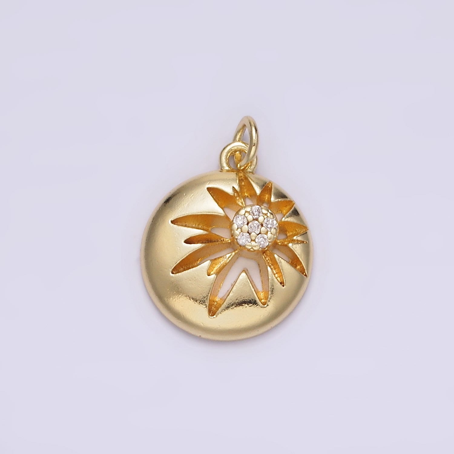 14K Gold Filled Celestial Sun Star Micro Paved CZ Open Round Charm | AG-612