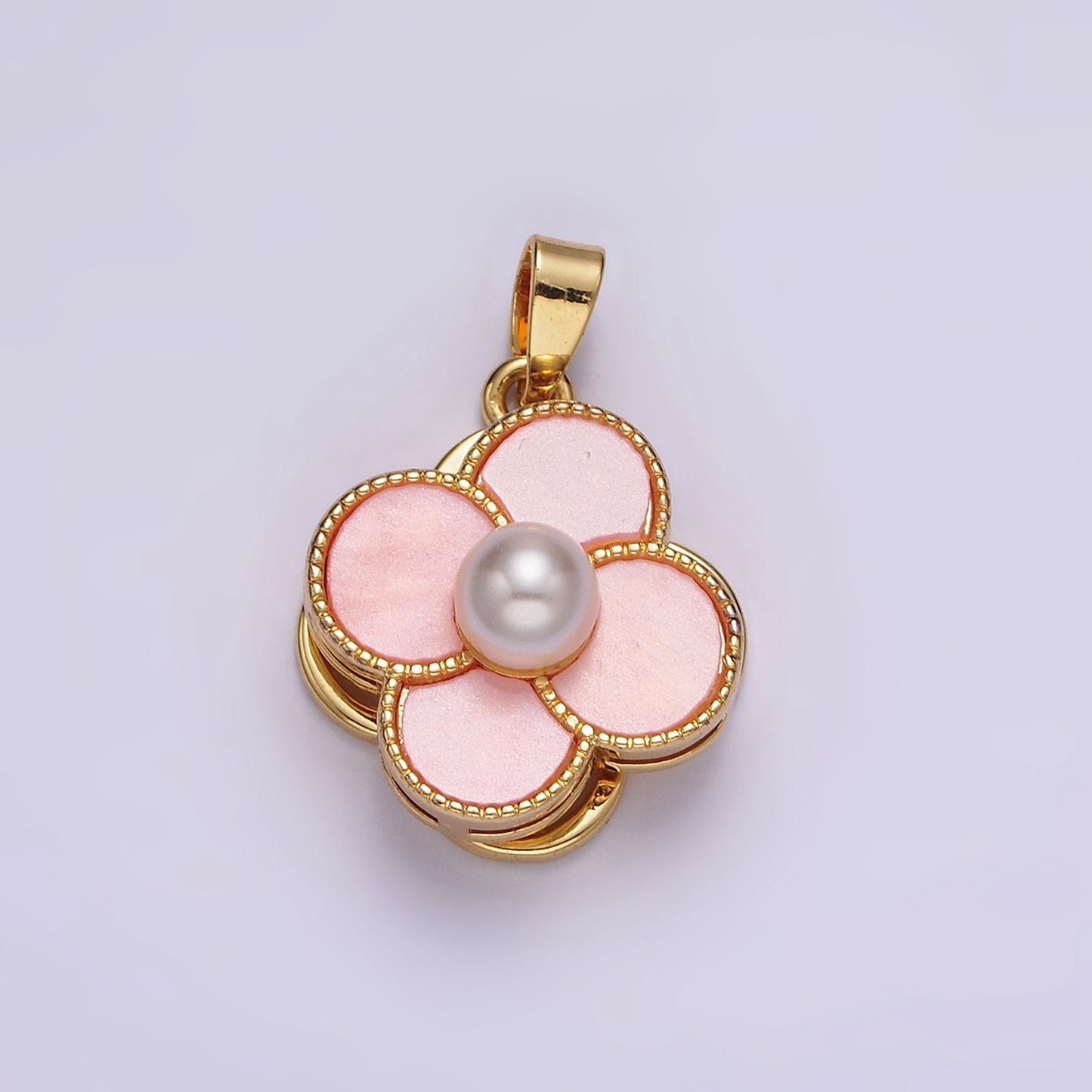 16K Gold Filled Pearl Flower Quatrefoil Spinner Pendant | AA1099 - AA1101