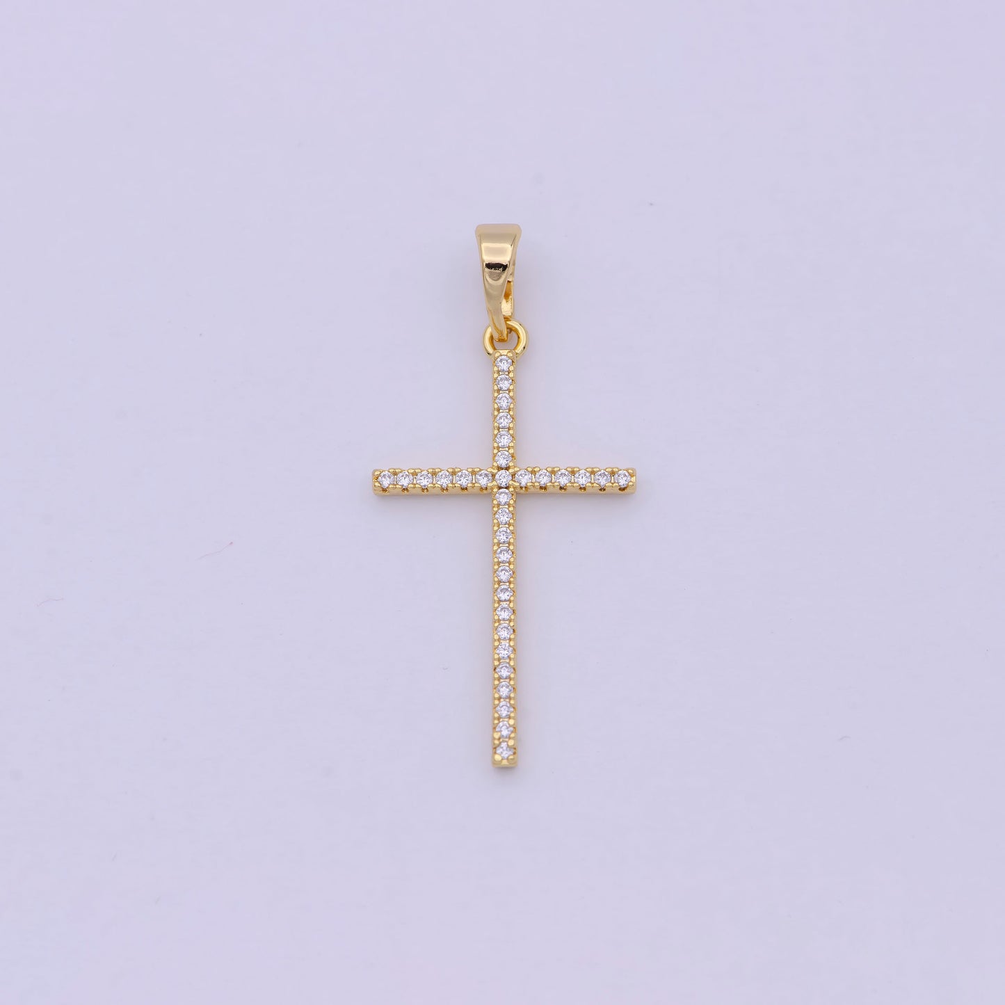 White, 14K Gold Filled Minimalist 34mm Micro Paved CZ Latin Religious Cross Pendant H-018 H-022 H-136 I-010