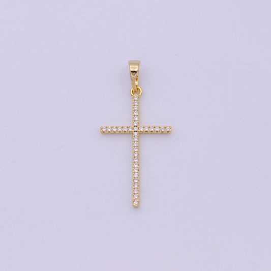 White, 14K Gold Filled Minimalist 34mm Micro Paved CZ Latin Religious Cross Pendant H-018 H-022 H-136 I-010