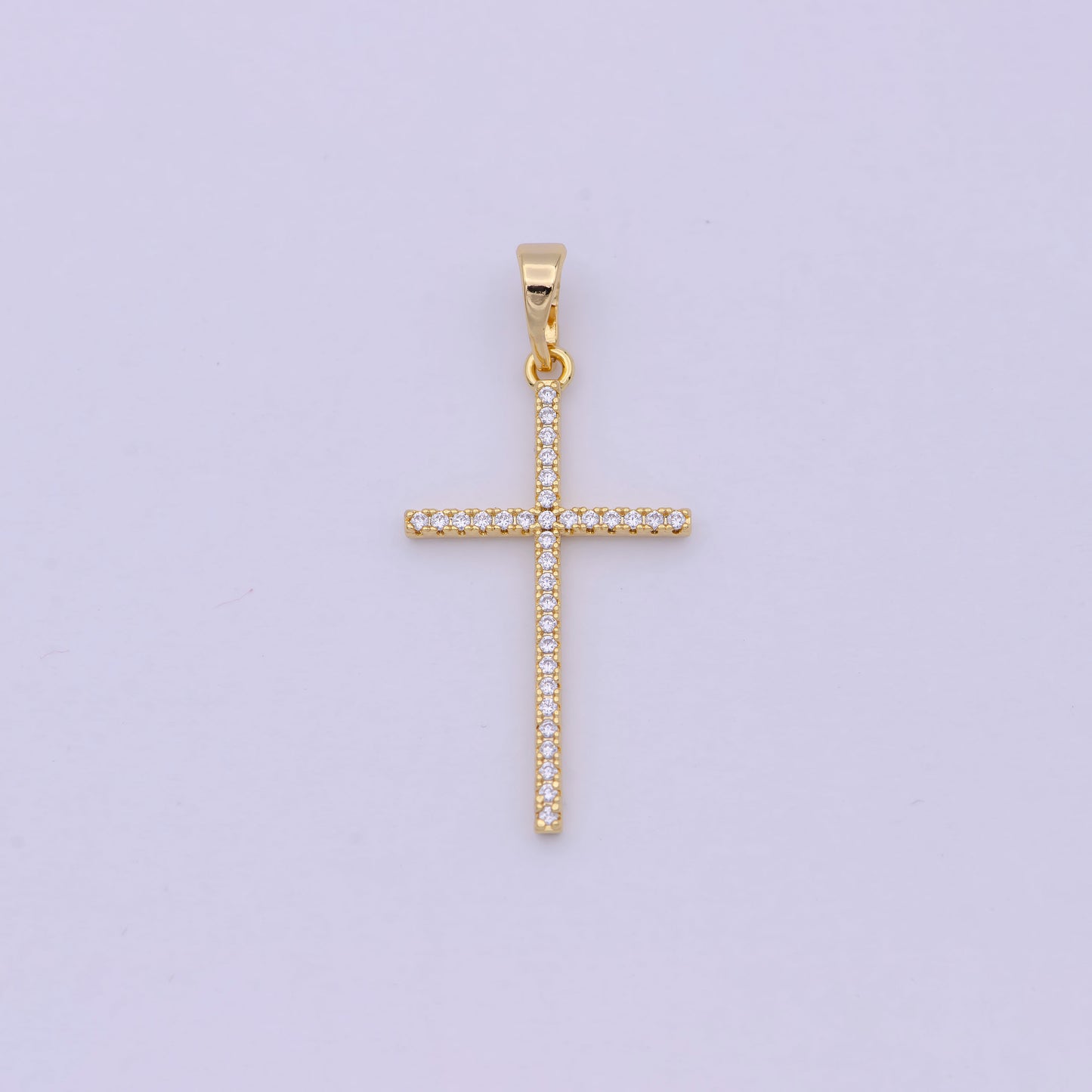 White, 14K Gold Filled Minimalist 34mm Micro Paved CZ Latin Religious Cross Pendant H-018 H-022 H-136 I-010