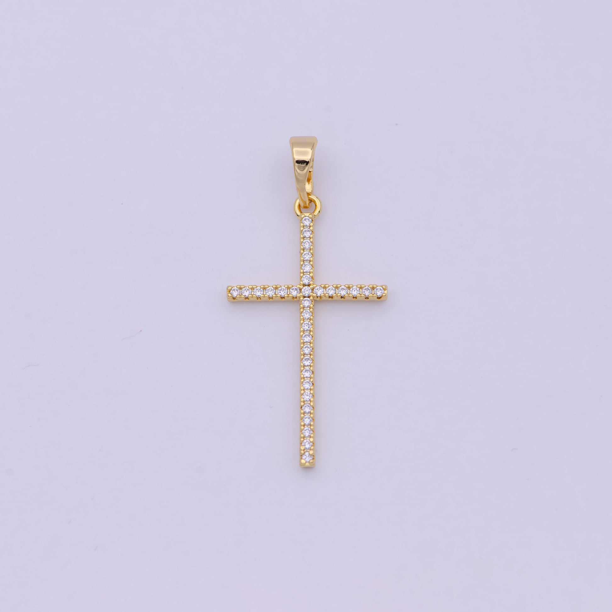 White, 14K Gold Filled Minimalist 34mm Micro Paved CZ Latin Religious Cross Pendant H-018 H-022 H-136 I-010