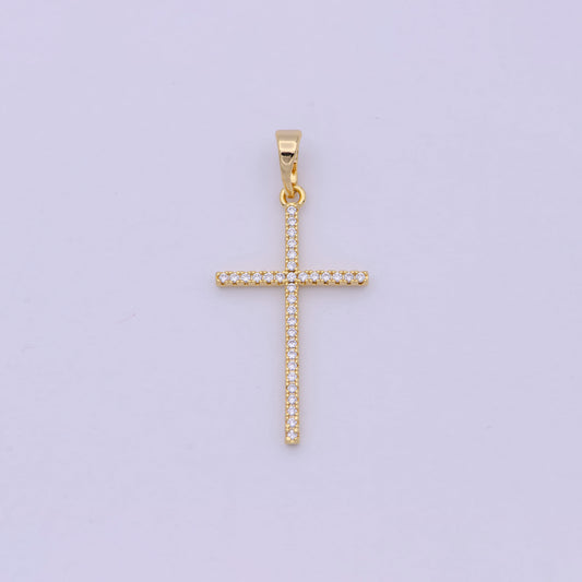 White, 14K Gold Filled Minimalist 34mm Micro Paved CZ Latin Religious Cross Pendant H-018 H-022 H-136 I-010