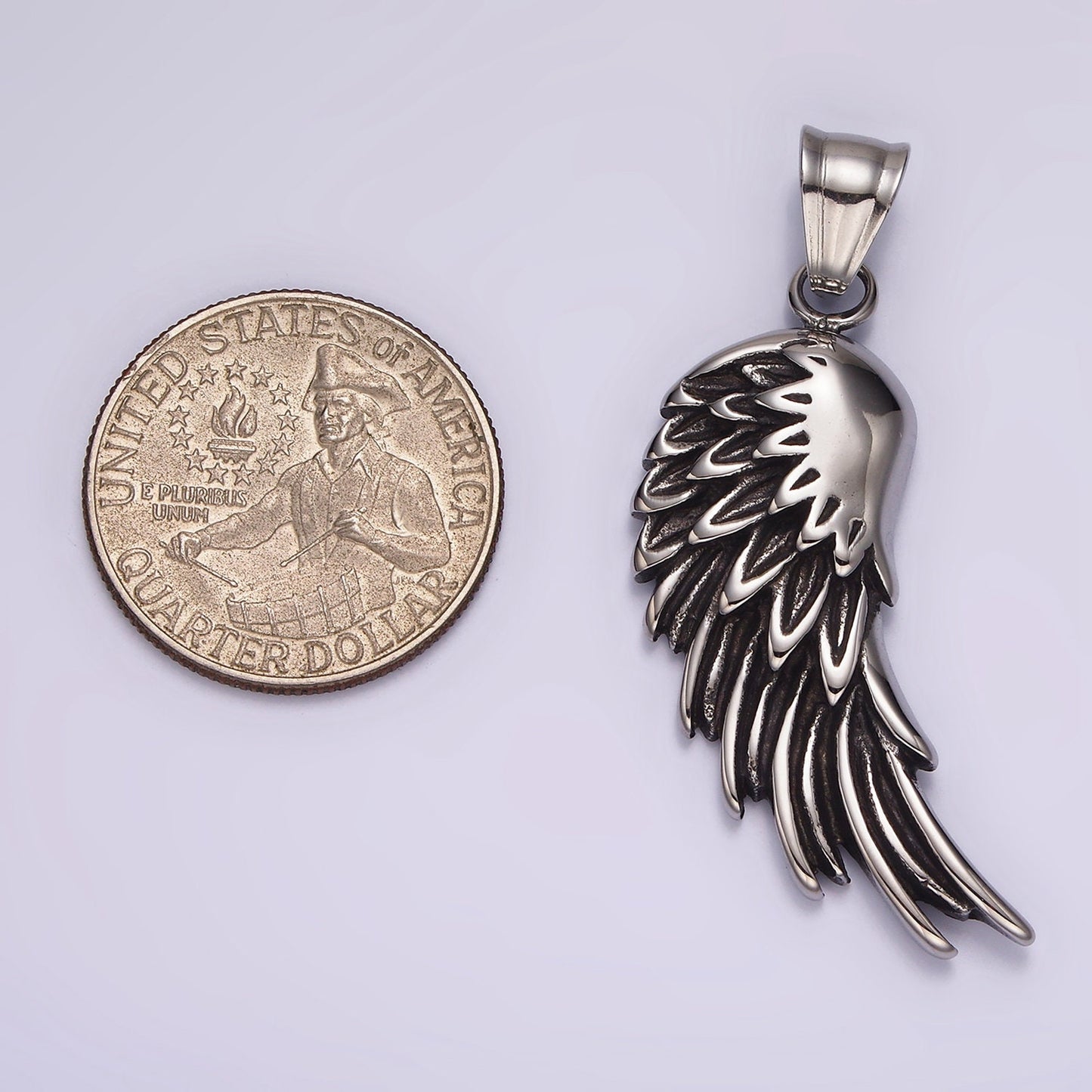 Stainless Steel 50mm Feather Wings Textured Pendant for Men Jewelry Statement Necklace Charm | P877