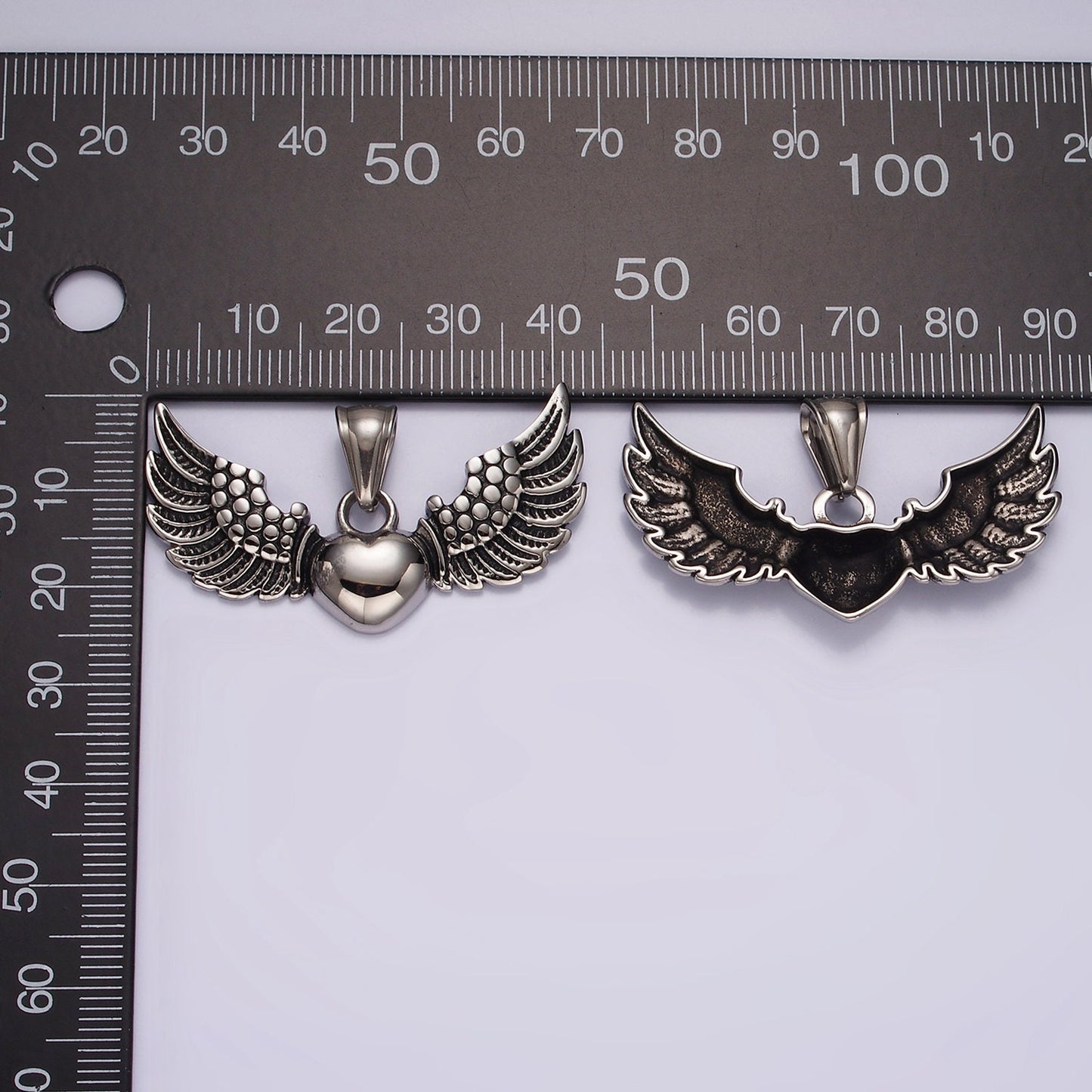 Stainless Steel Heart Feather Angel Wings Pendant | P874