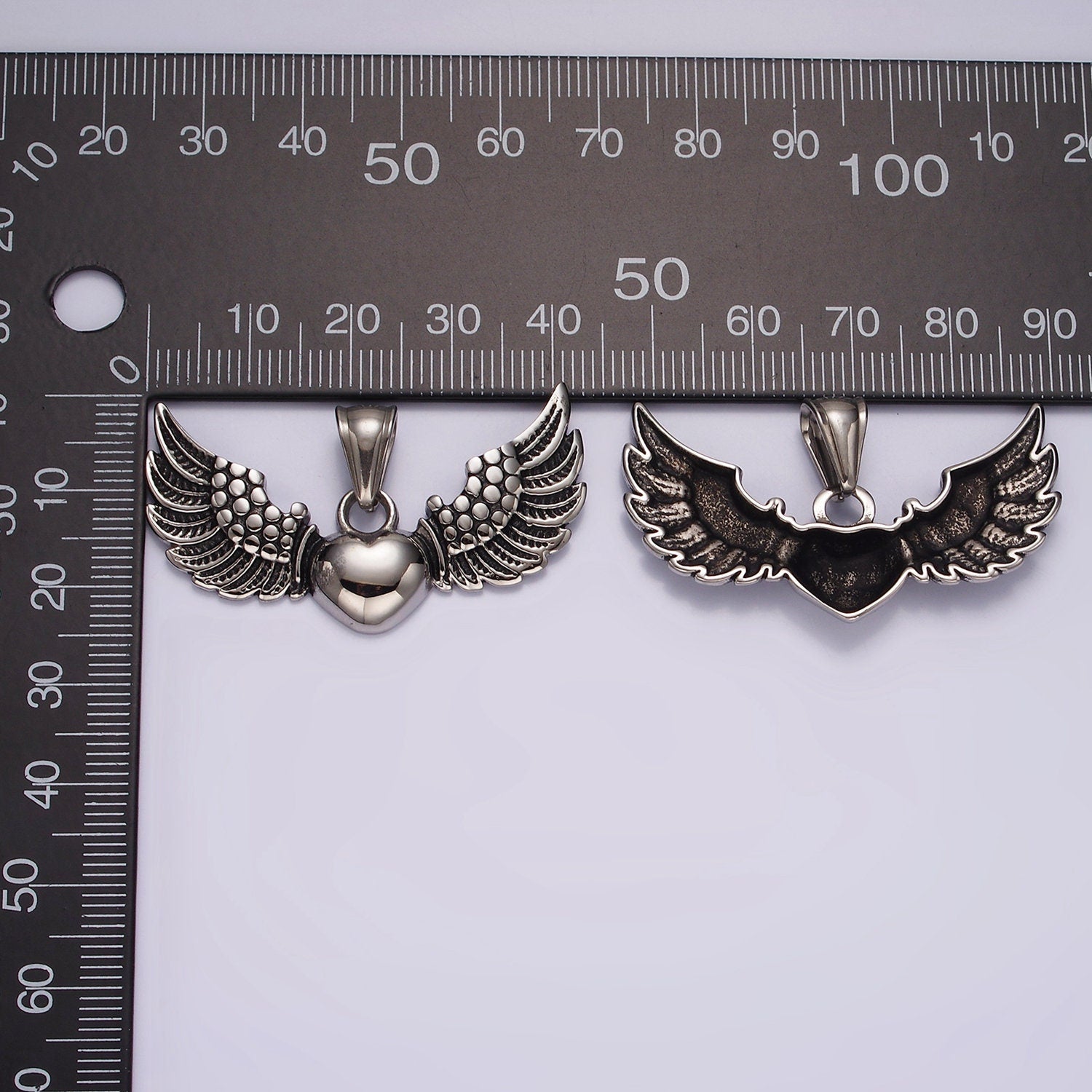 Stainless Steel Heart Feather Angel Wings Pendant | P874