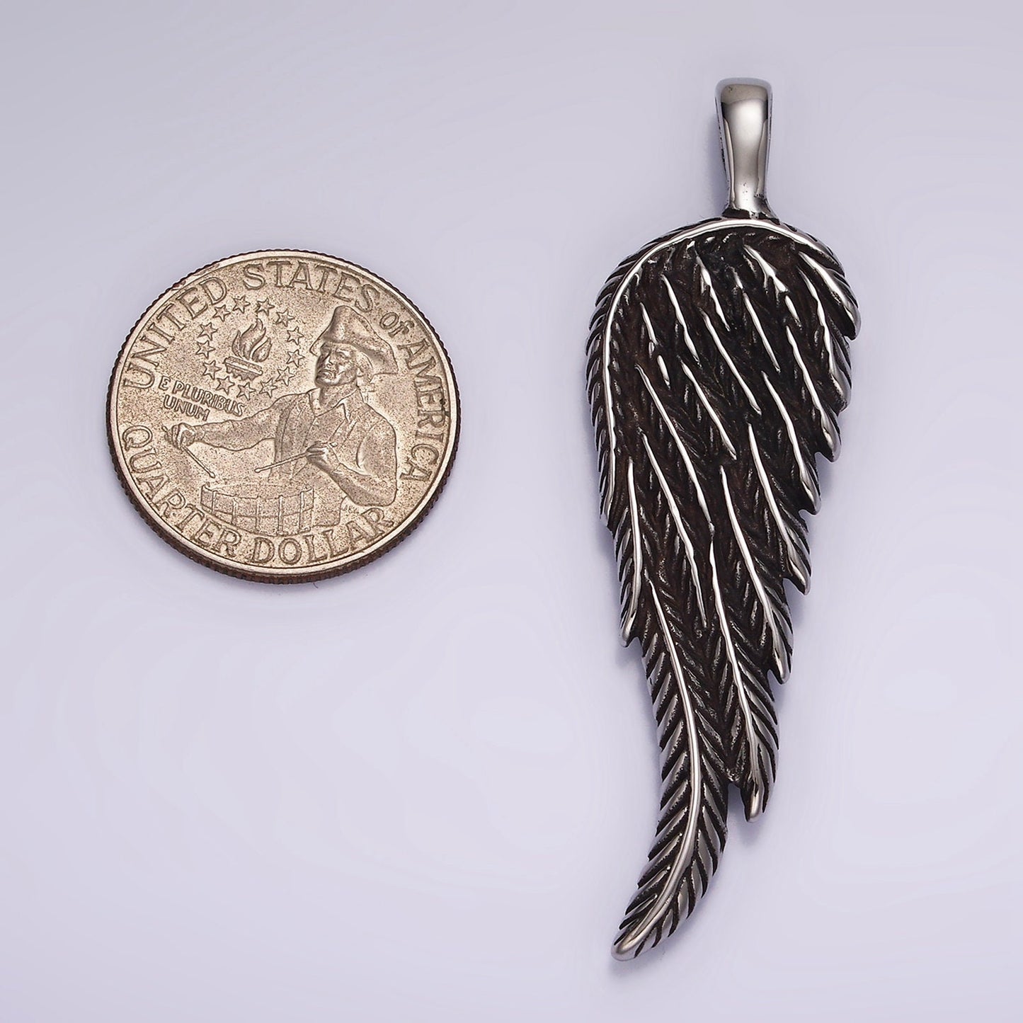 Stainless Steel Silver Gothic Angel Wing Feather Pendant | P-868
