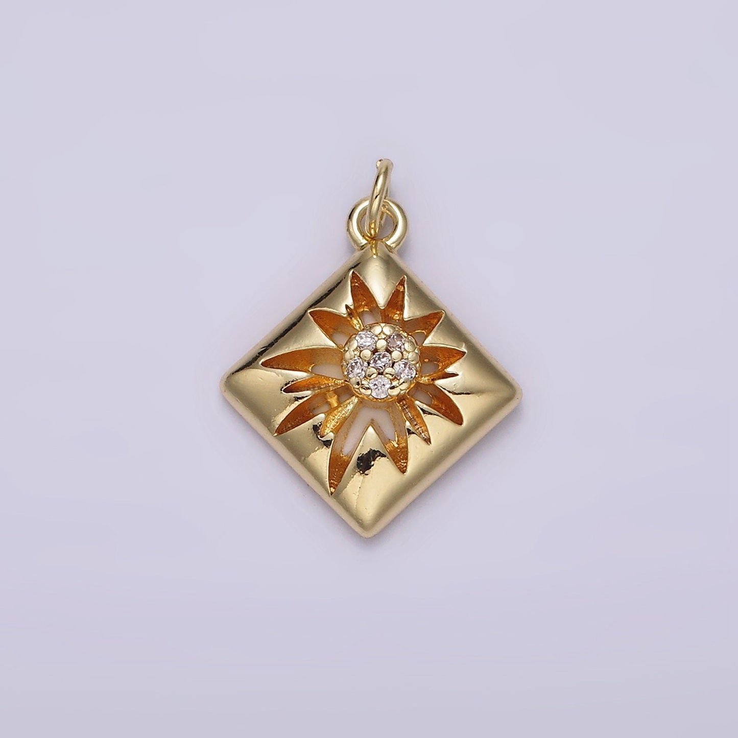 14K Gold Filled Celestial Sun Star Micro Paved CZ Open Rhombus Charm | AG-613