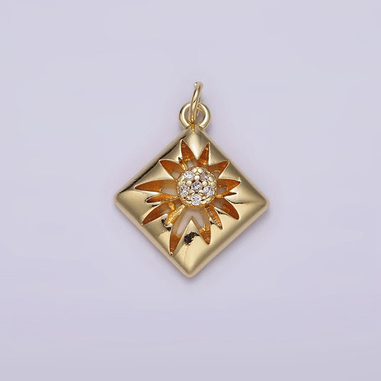 14K Gold Filled Celestial Sun Star Micro Paved CZ Open Rhombus Charm | AG-613