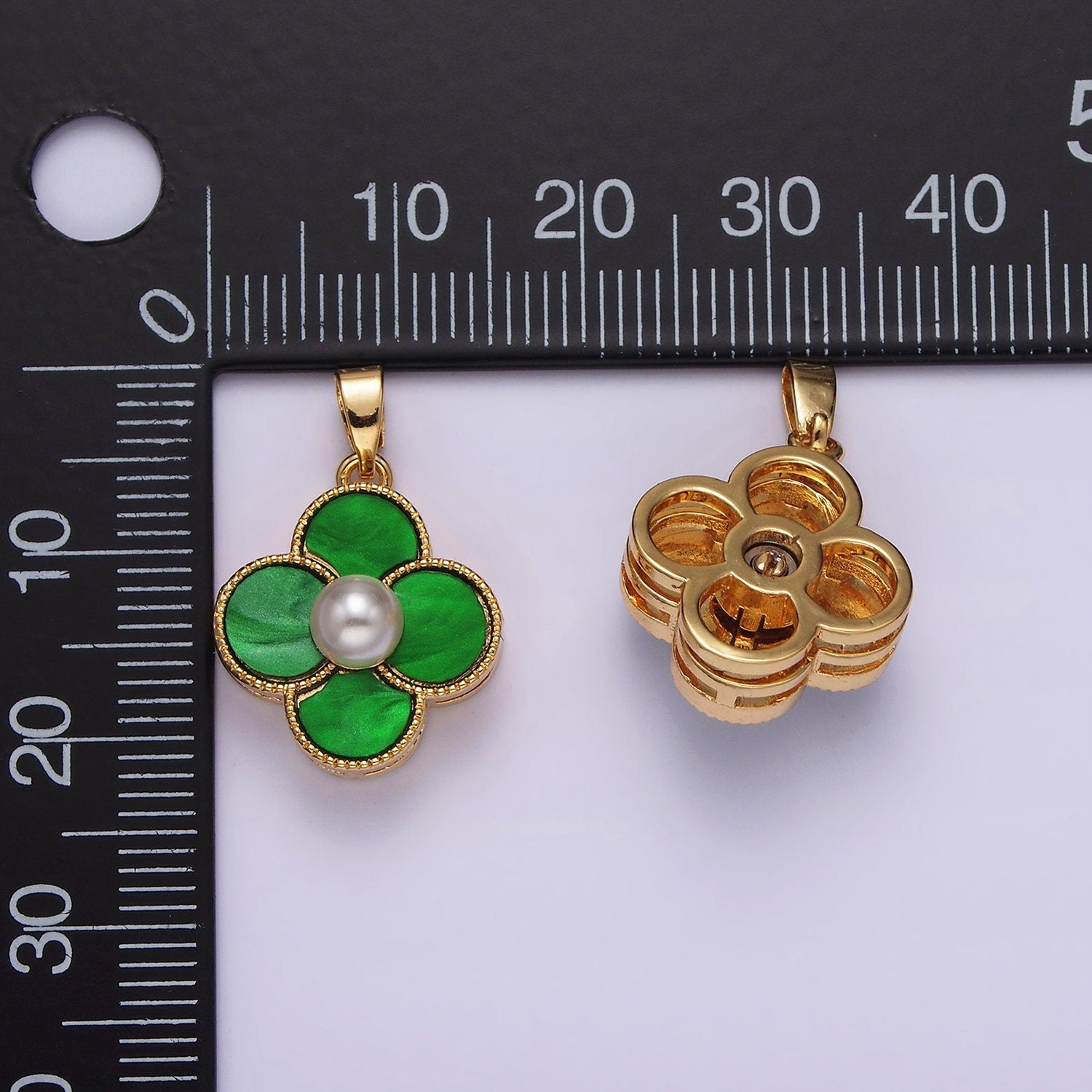 16K Gold Filled Pearl Flower Quatrefoil Spinner Pendant | AA1099 - AA1101