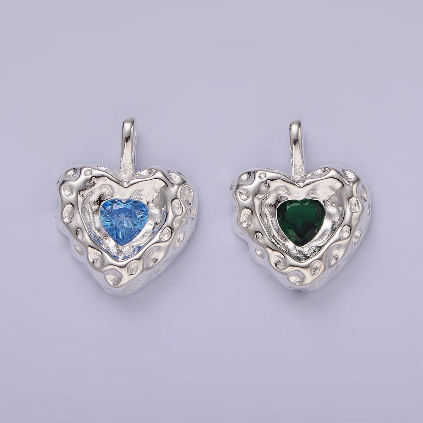 Rustic Heart Charm S925 Sterling Silver Cubic Heart Charm Blue Green Heart Charms Love Jewelry Pendants Necklace Bracelet Charms SL439