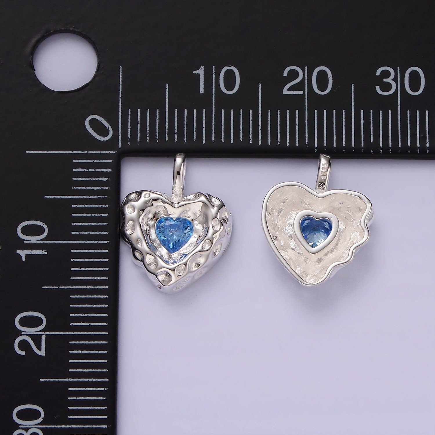 Rustic Heart Charm S925 Sterling Silver Cubic Heart Charm Blue Green Heart Charms Love Jewelry Pendants Necklace Bracelet Charms SL439