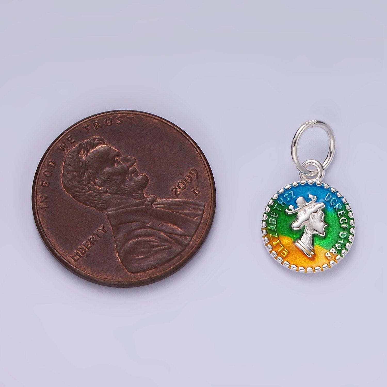 Mini Silver Coin Charm Enamel Colorful S925 Coin Pendant UK Coin Queen Elizabeth Charm SL432