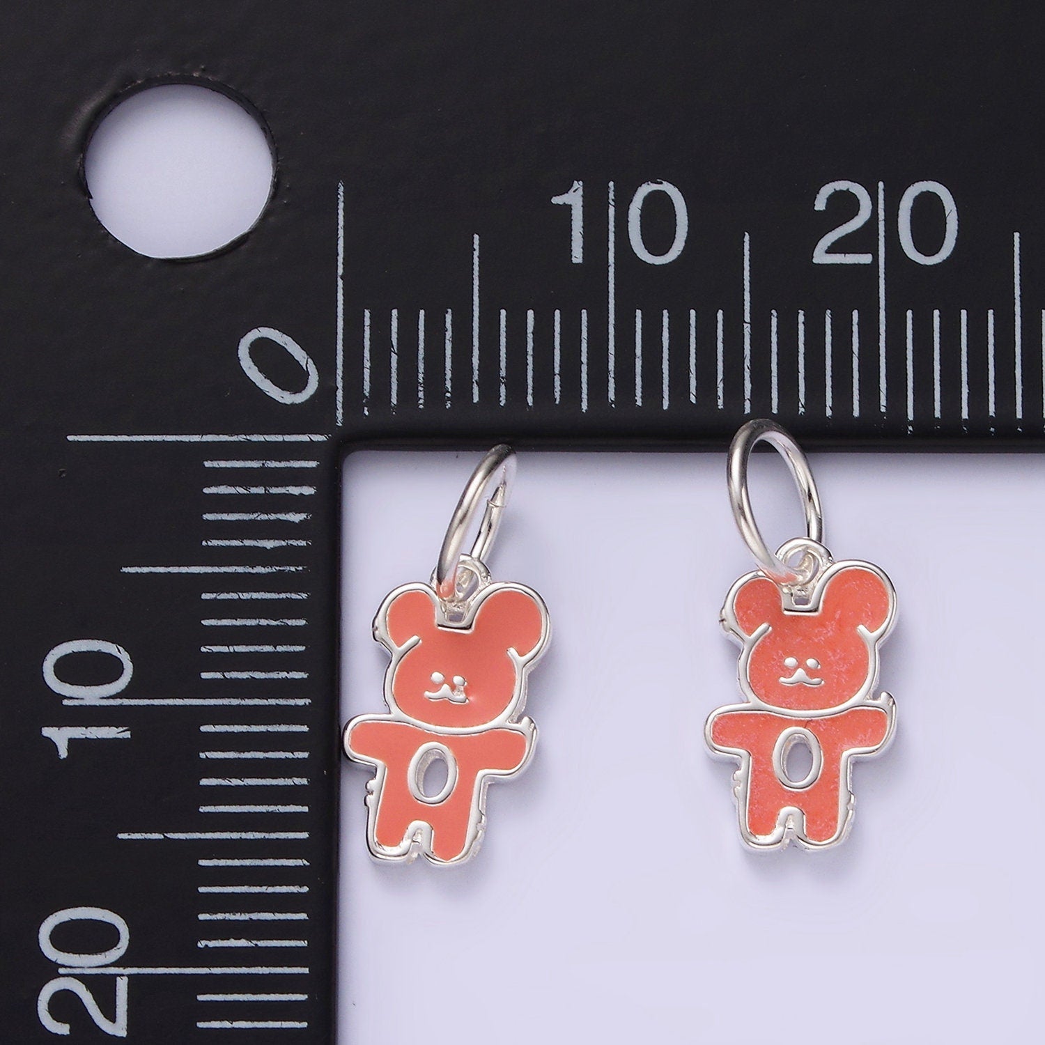 Mini S925 Sterling Silver Orange Bear Charm for Necklace Bracelet Component Enamel Jewelry SL428