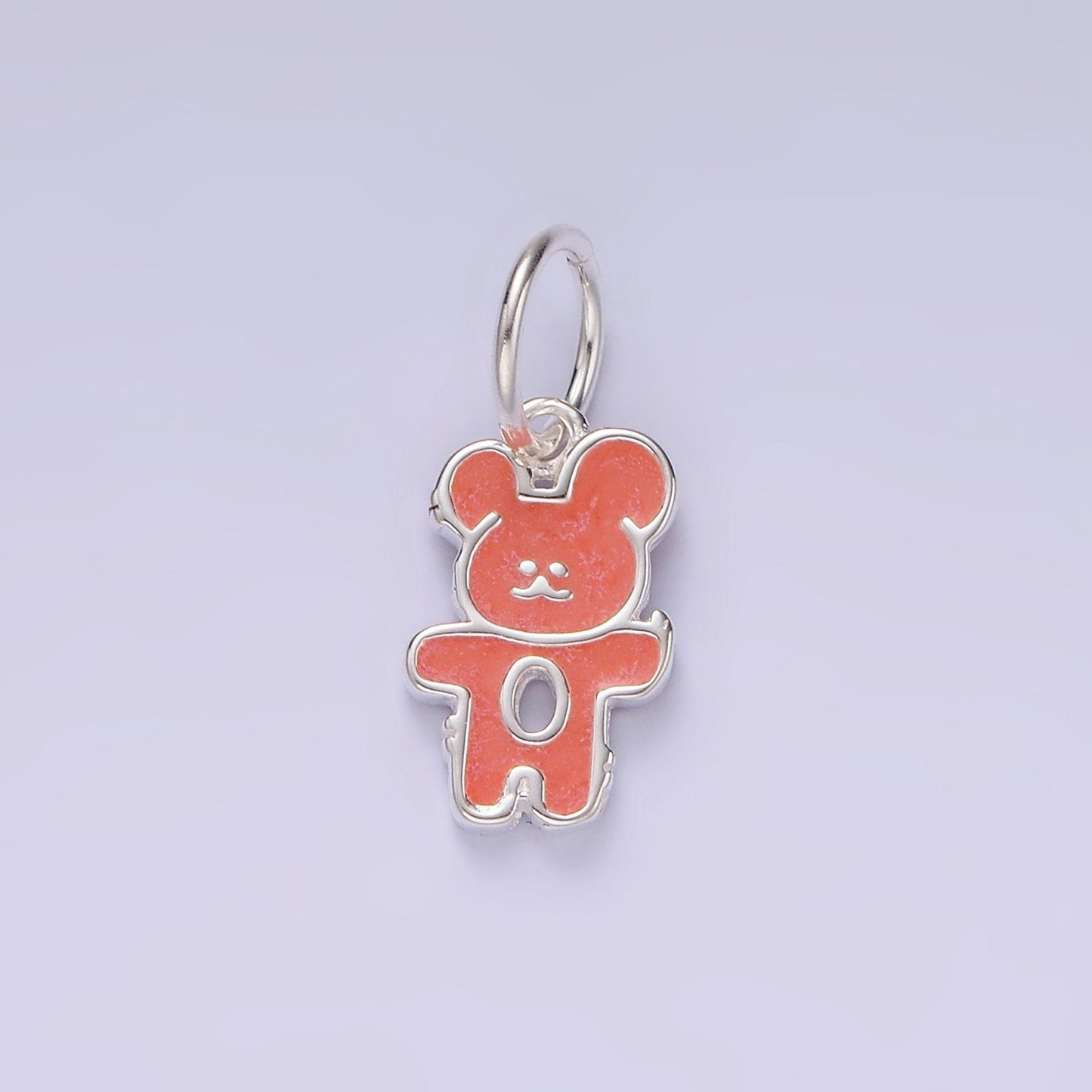 Mini S925 Sterling Silver Orange Bear Charm for Necklace Bracelet Component Enamel Jewelry SL428