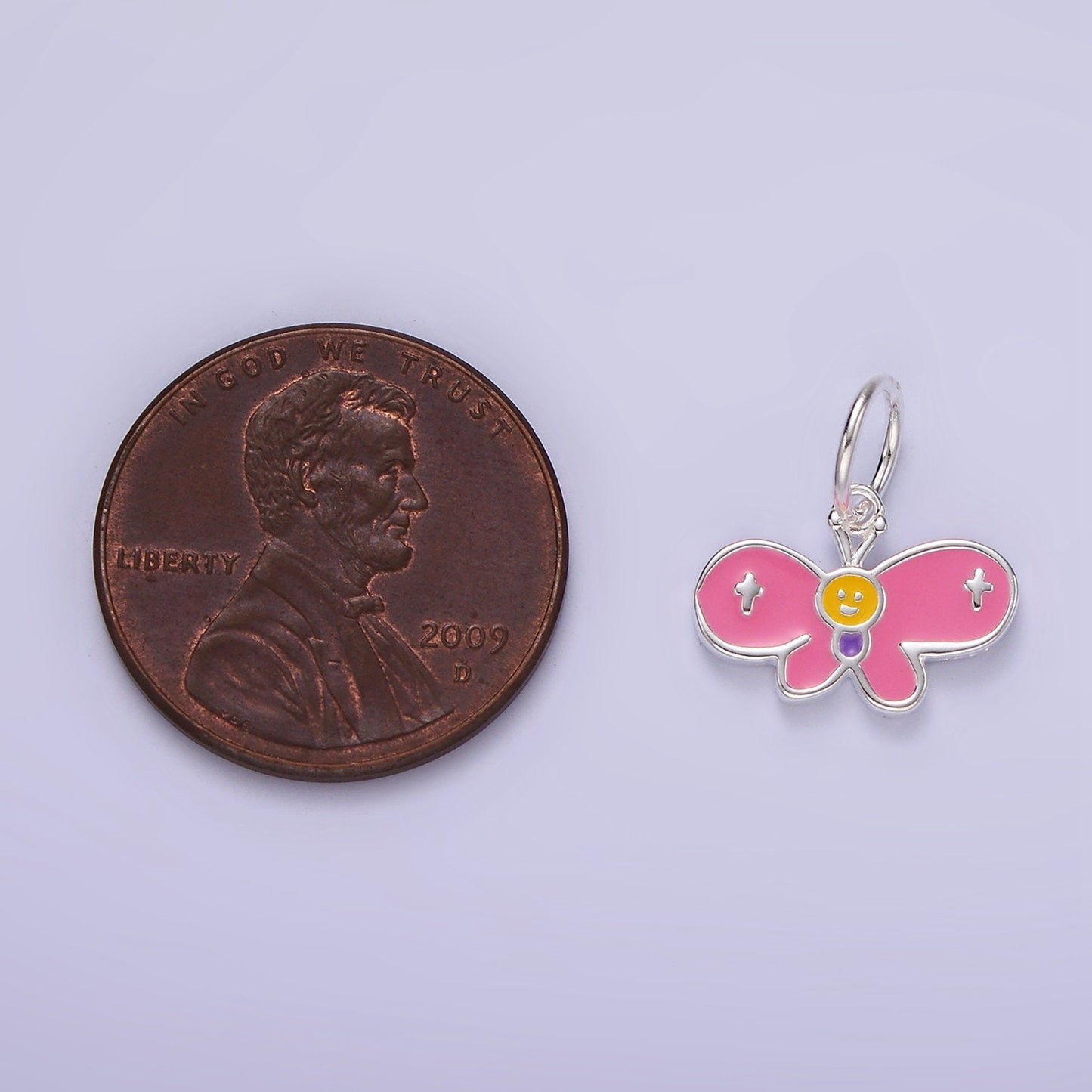 S925 Sterling Silver Pink Butterfly Multicolor Enamel Charm | SL-422
