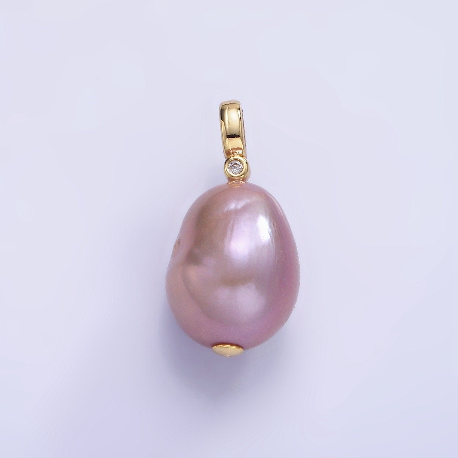 14K Gold Filled Purple Pearl Clear CZ Bail 19mm | P-1692