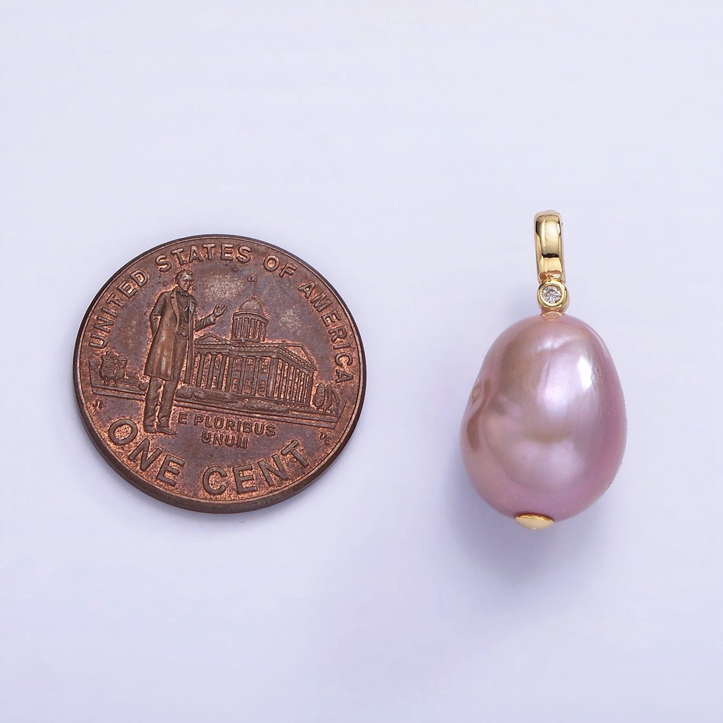 14K Gold Filled Purple Pearl Clear CZ Bail 19mm | P-1692