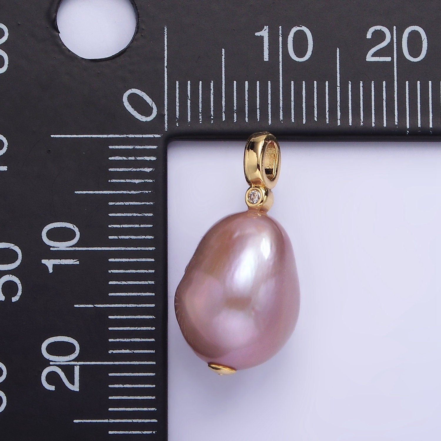 14K Gold Filled Purple Pearl Clear CZ Bail 19mm | P-1692