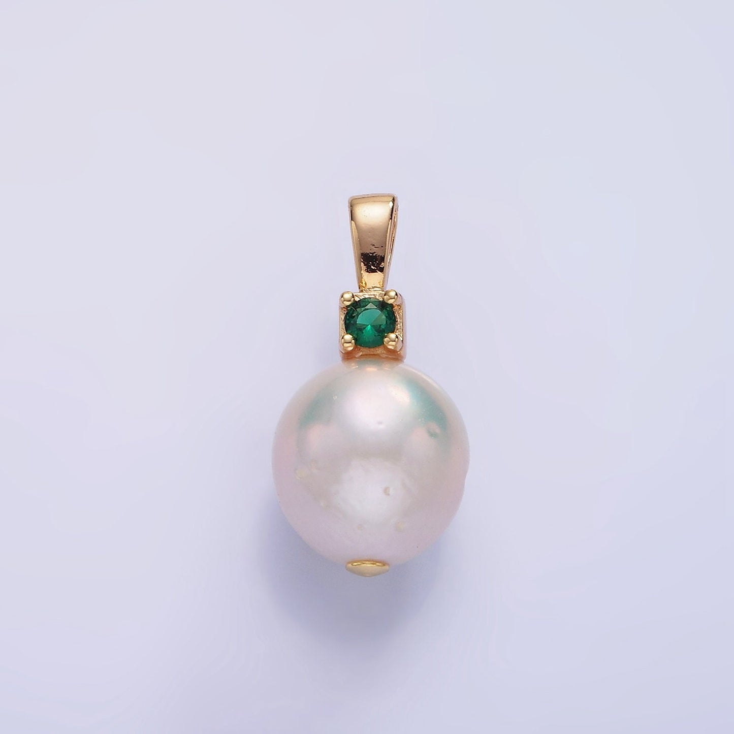 14K Gold Filled Pearl Clear, Green and Fuchsia CZ Bail 19mm | P-1694~P-1695