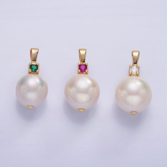 14K Gold Filled Pearl Clear, Green and Fuchsia CZ Bail 19mm | P-1694~P-1695