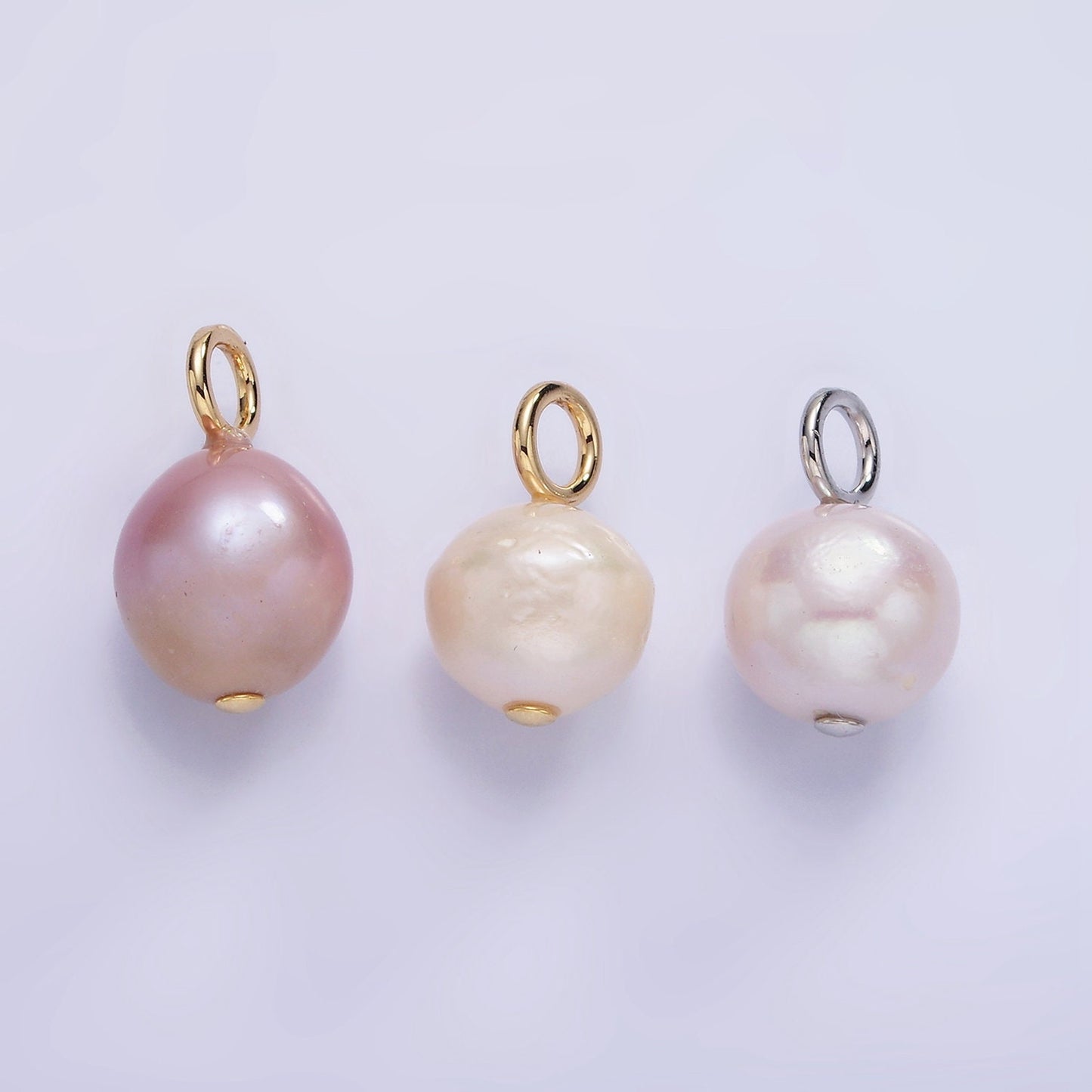 14K Gold Filled Pearl White, Light pink with Gold and Silver Bail | P-1690~P-1691