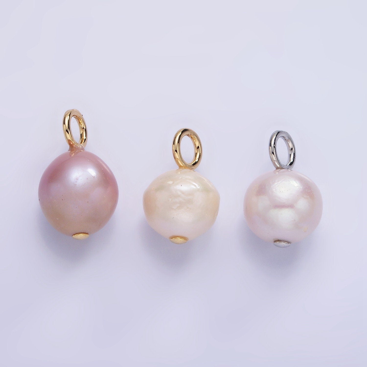 14K Gold Filled Pearl White, Light pink with Gold and Silver Bail | P-1690~P-1691