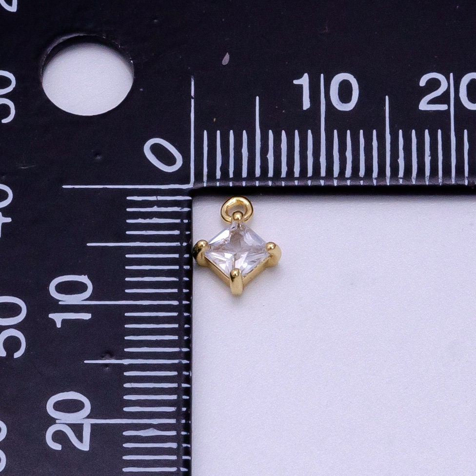 14K Gold Filled 8mm Clear CZ Rhombus Bezel Mini Charm | W484