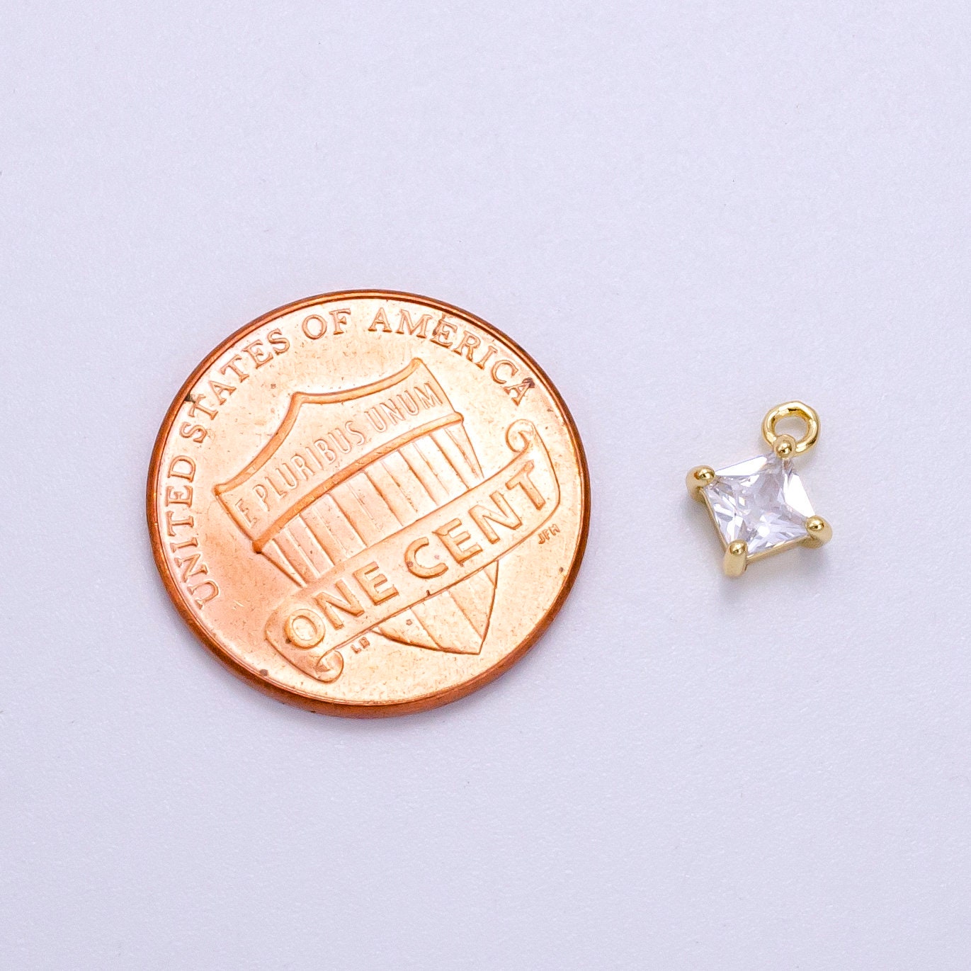 14K Gold Filled 8mm Clear CZ Rhombus Bezel Mini Charm | W484