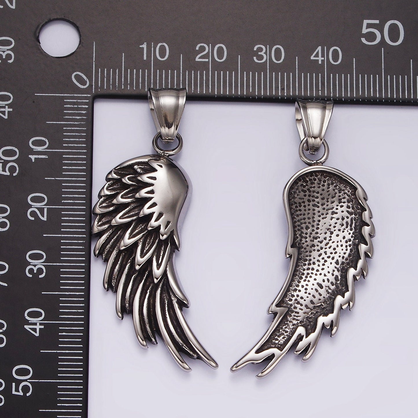 Stainless Steel 50mm Feather Wings Textured Pendant for Men Jewelry Statement Necklace Charm | P877