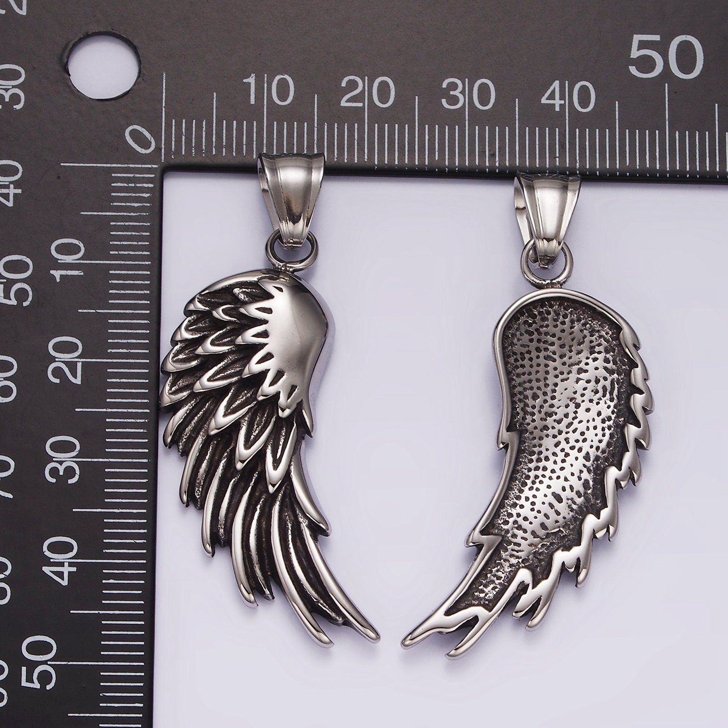 Stainless Steel 50mm Feather Wings Textured Pendant for Men Jewelry Statement Necklace Charm | P877