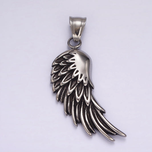 Stainless Steel 50mm Feather Wings Textured Pendant for Men Jewelry Statement Necklace Charm | P877